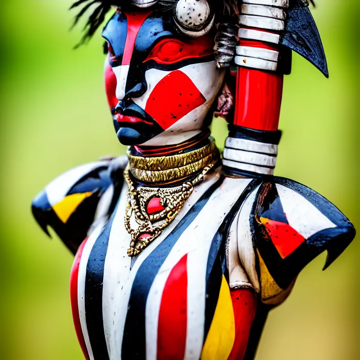 Image similar to full body photograph of a very beautiful harlequin warrior. extremely detailed. dslr. 8 5 mm.