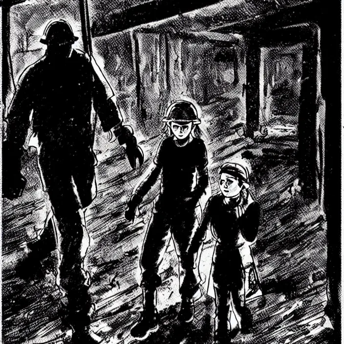 Image similar to tired sadie sink as a miner emerges out of the dark coal mine. storyboard, scifi cyberpunk. by gabriel hardman, joe alves, chris bonura. cinematic atmosphere, detailed and intricate, perfect anatomy