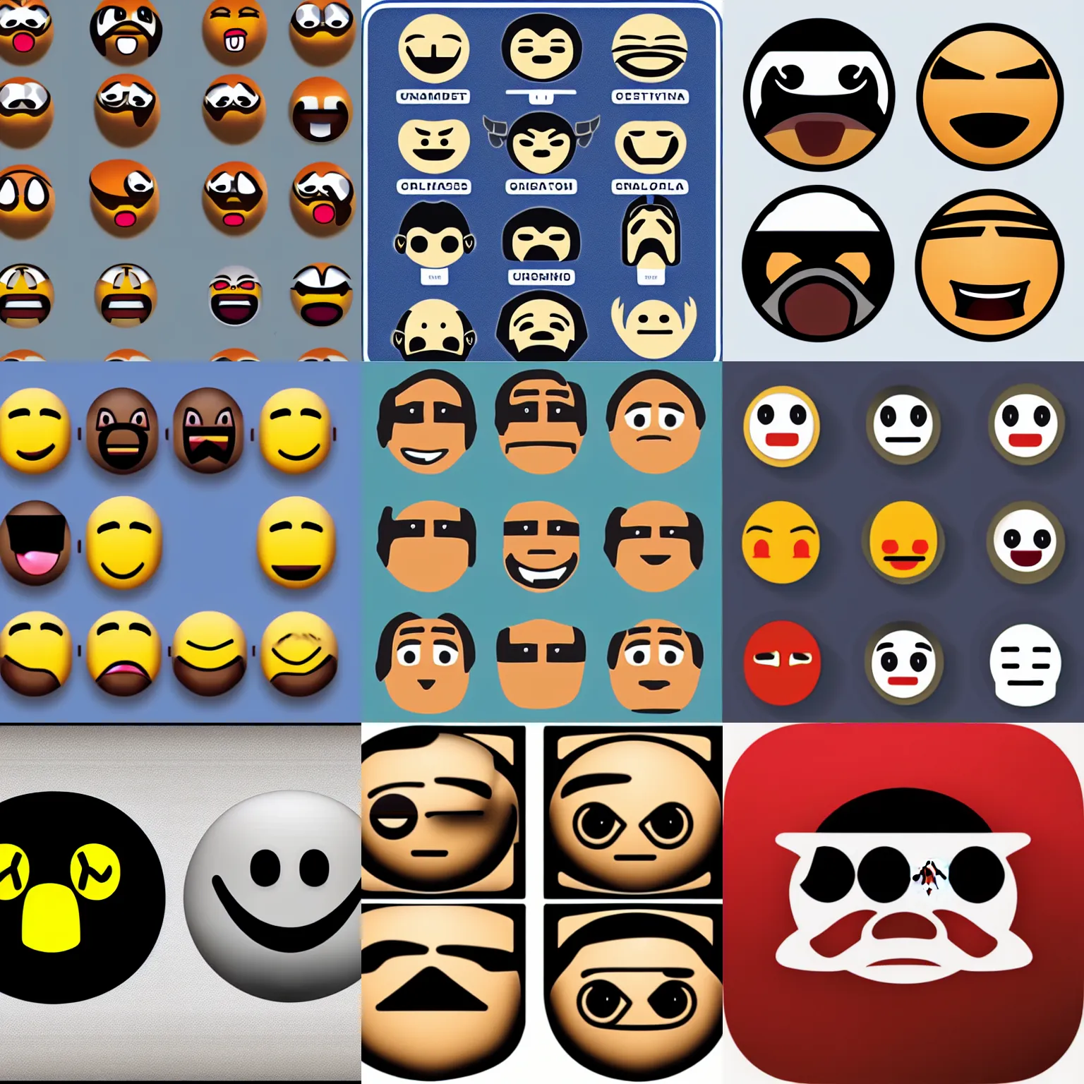 Prompt: Emojipedia Sample Images for Draft Emoji 15.0. canadian goose emoji. predator emoji. no fnord emoji. apocalypse emoji.