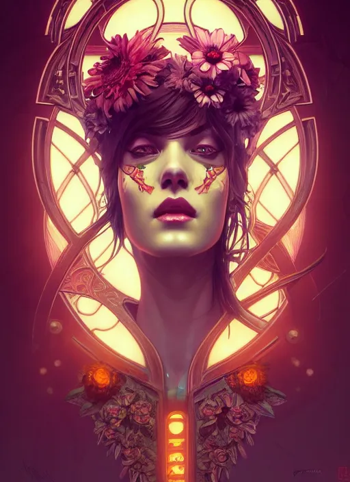 Image similar to symmetry!! portrait of floral! borderlands 3 psycho, intricate, elegant, highly detailed, digital painting, artstation, concept art, smooth, sharp focus, illustration, art by artgerm and greg rutkowski and alphonse mucha, 8 k