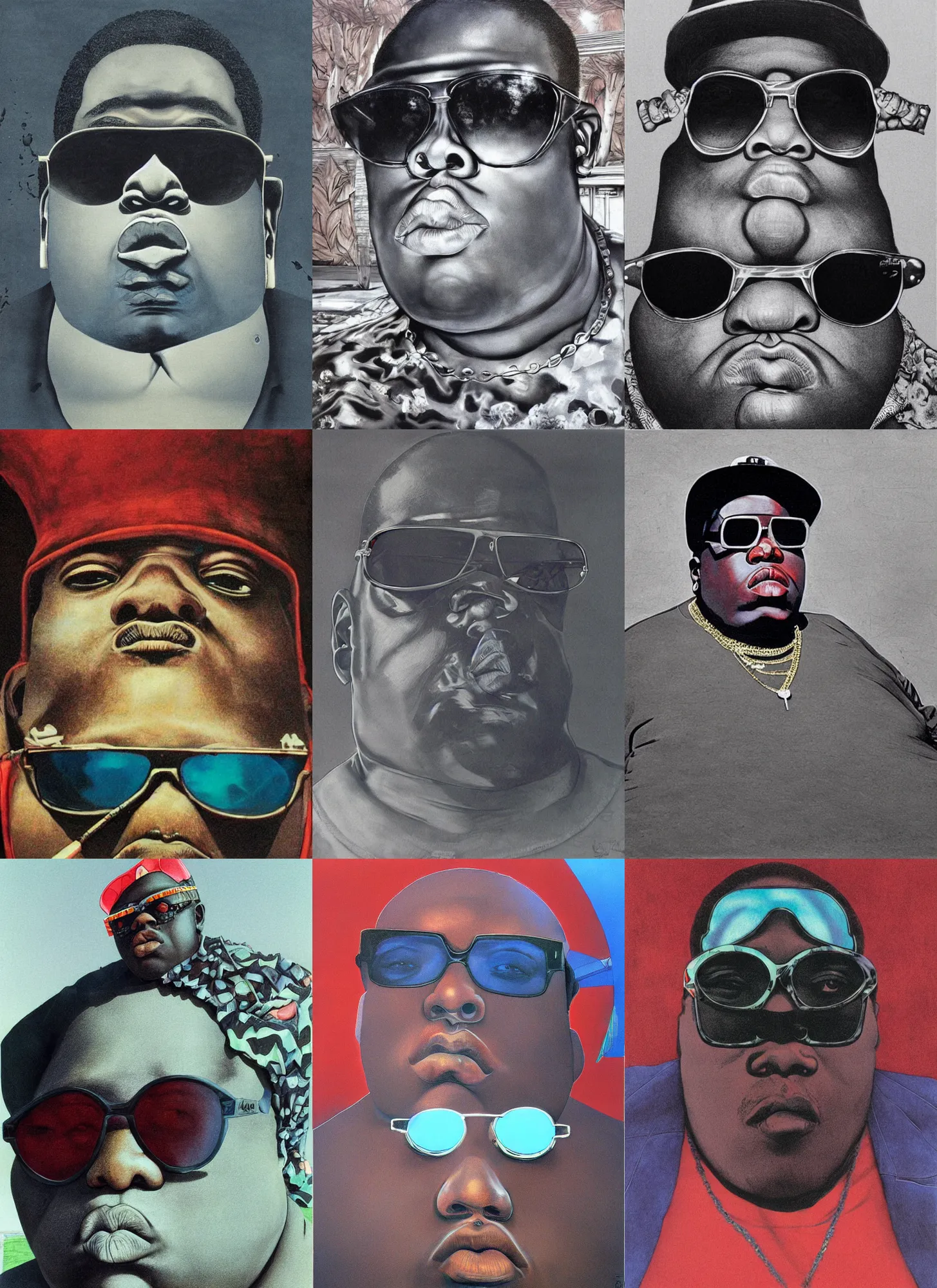 Prompt: biggie smalls wearing sunglasses in front of a pool by Carolina Rodriguez Fuenmayor, Zdzislaw Beksinski, Katsuhuro Otomo highly detailed