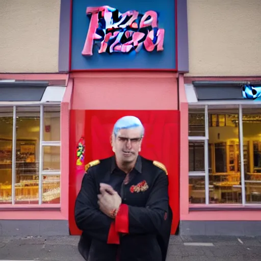 Prompt: a beautiful portrait of prince andrew outside a pizza hut on a school trip, travel, party, fun, colourful, 4 k,