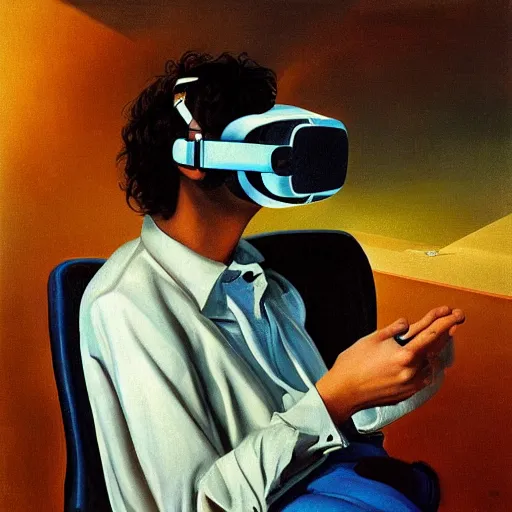 Image similar to A portrait of a VR gamer by salvador dali and ivan aivakovsky