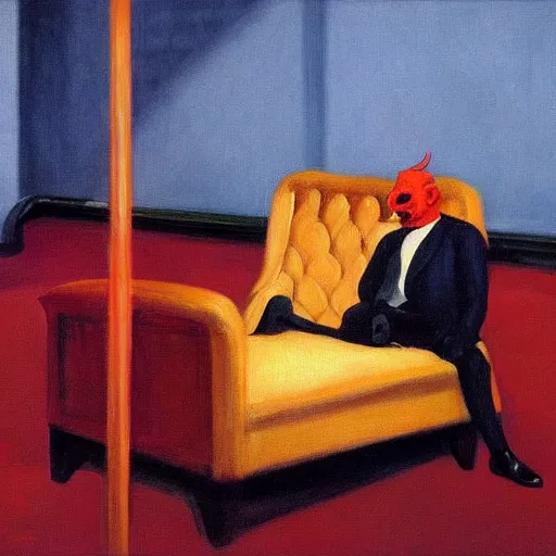 Image similar to devil boss in hell, oil painting by edward hopper