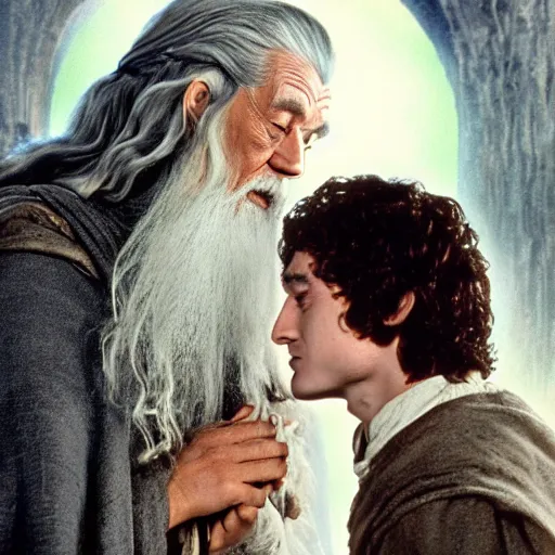 Prompt: gandalf and frodo falling in love