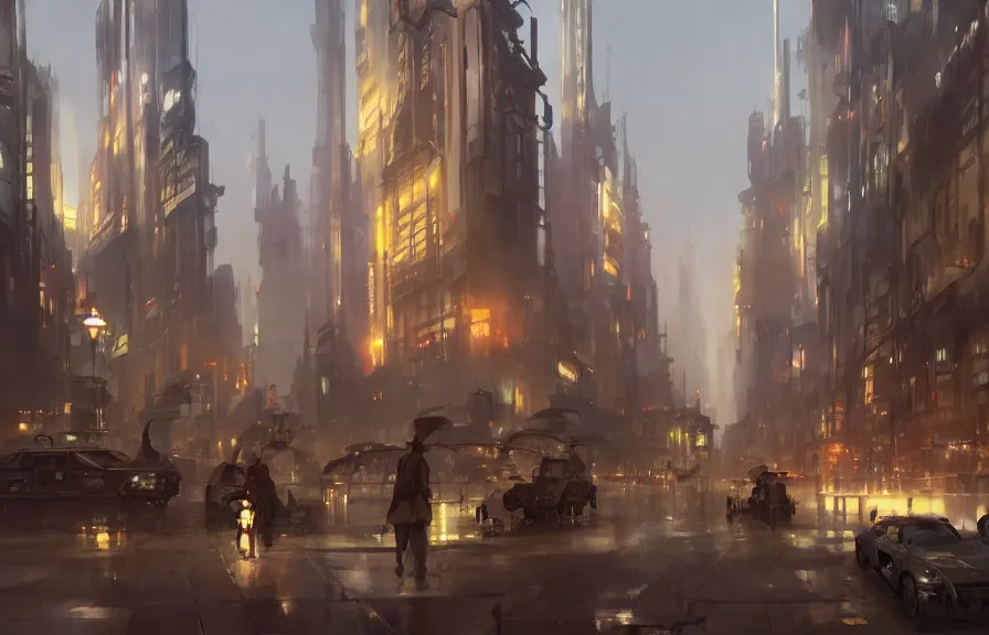 Image similar to greg manchess concept art of a dieselpunk city, key visual, ambient lighting, highly detailed, digital painting, artstation, concept art, sharp focus, by makoto shinkai and akihiko yoshida and hidari and wlop and greg rutkowski