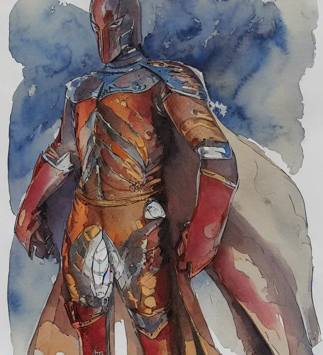 Prompt: a watercolor ink painting of a superhero knight in the style of jean giraud in the style of moebius trending on artstation deviantart pinterest detailed realistic hd 8 k high resolution