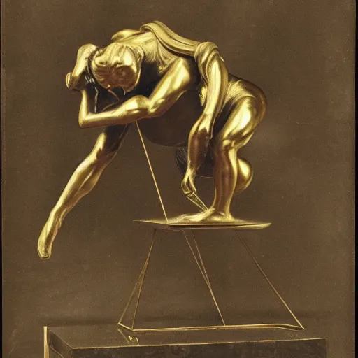 Prompt: a brass statue of bee sitting on a flower in style of szukalski. Highly detaild, museum photograph