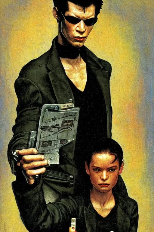 Image similar to Neo from Matrix painted by Norman Rockwell