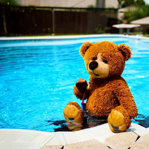 Image similar to teddy bear playing in the pool