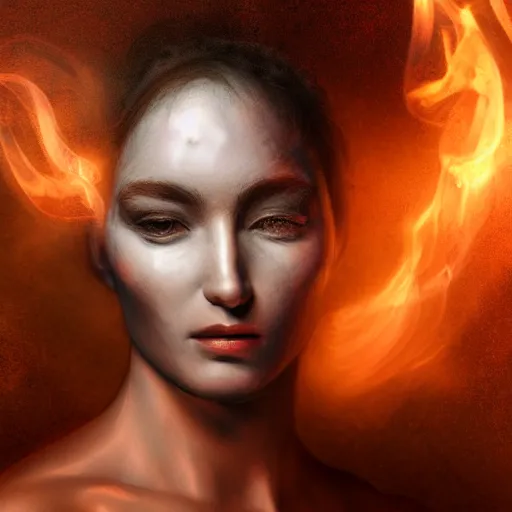 Image similar to goddess portrait ,drawn in water ,fire,smoke,hyper realistic,photo real, concept art, nebulas trail as she moves highly detailed, hdri, 4k -