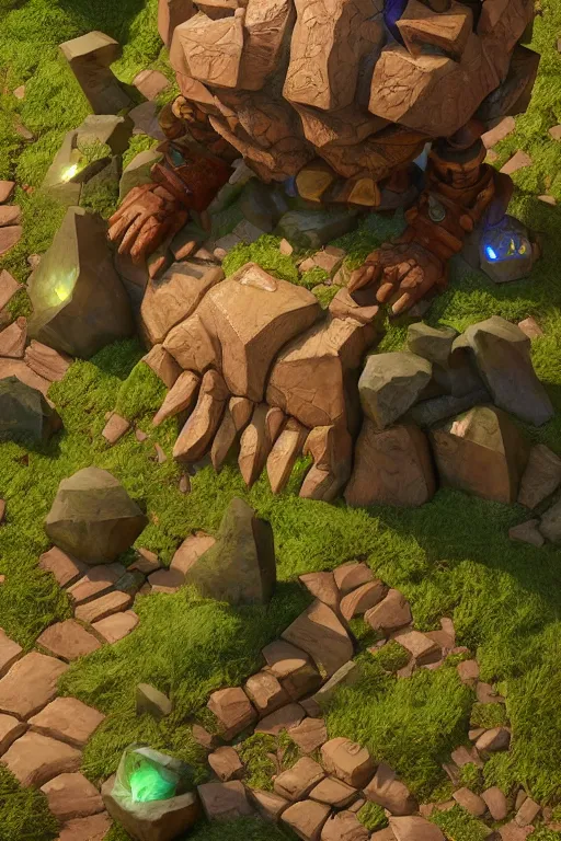 Image similar to zelda fantasy art giant golem troll wood rock greeble gemstone, global illumination ray tracing hdr fanart arstation by sung choi and eric pfeiffer and gabriel garza and casper konefal