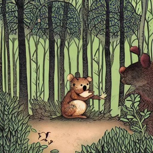 Prompt: maus in forest, by rivuletpaper, rivuletpaper art, harsh tales cruel tales, very detailed, Fairytale art, Art, Illustration art