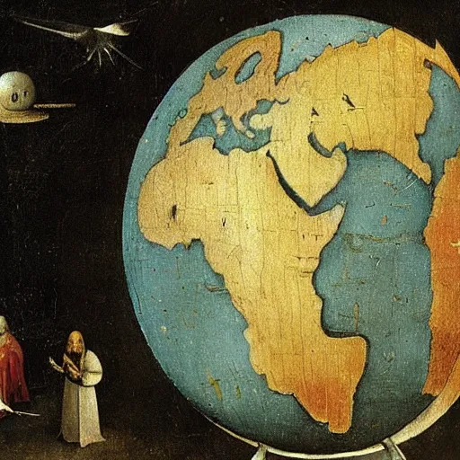 Prompt: A globe painted by Hieronymus Bosch