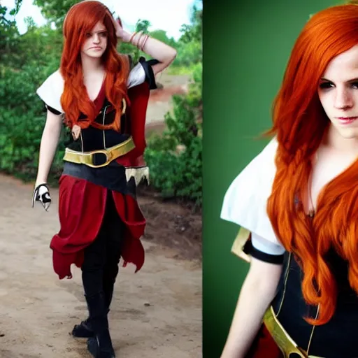 Prompt: redhead Emma Watson cosplay techies dota 2