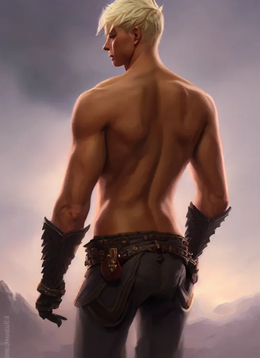 Image similar to a _ fantasy _ style _ portrait _ painting _ of male, medium dark blonde pulled back side part and blonde stubble, rpg dnd oil _ painting _ unreal _ 5 _ daz. _ rpg _ portrait _ extremely _ detailed _ artgerm _ greg _ rutkowski _ greg