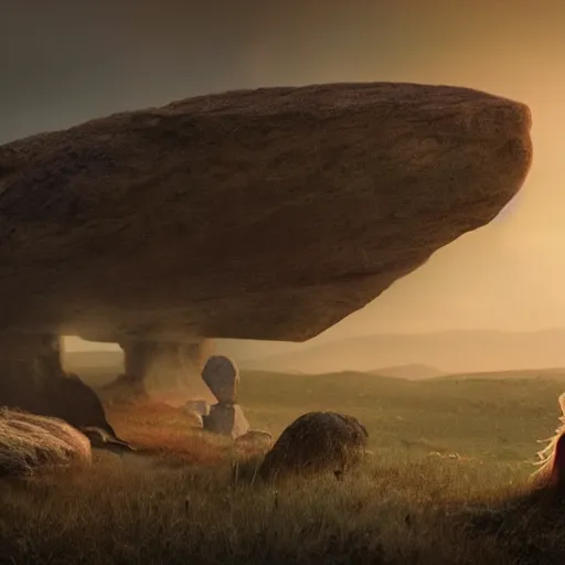 Image similar to beautiful concept art for a music video for the song the woman and the stone by andreas vollenweider, photorealistic and intricate, 8 k hdr, cinematic lighting