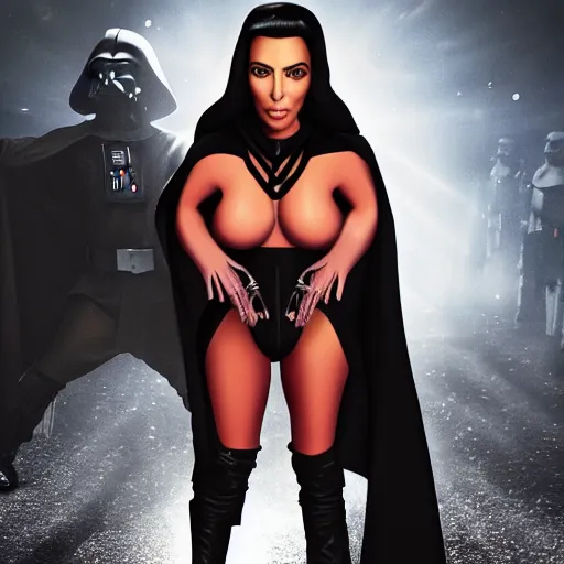 Image similar to kim kardashian in star wars as an evil sith, 8k resolution, full HD, cinematic lighting, award winning, anatomically correct