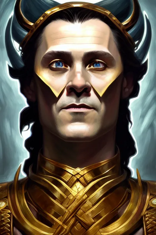 Image similar to symmetry!! portrait of loki in the style of god of war, machine parts embedded into face, intricate, elegant, highly detailed, digital painting, artstation, concept art, smooth, sharp focus, illustration, art by artgerm and greg rutkowski and alphonse mucha, 8 k