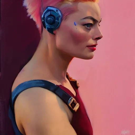 Image similar to greg manchess portrait painting of margot robbie as zarya from overwatch, medium shot, asymmetrical, profile picture, organic painting, sunny day, matte painting, bold shapes, hard edges, street art, trending on artstation, by huang guangjian and gil elvgren and sachin teng