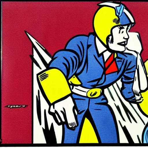 Image similar to world war 2 comic panel by roy lichtenstein, pop art,