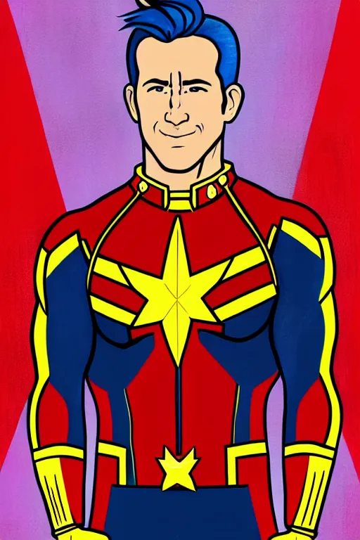 Image similar to Ryan Reynolds as Captain Marvel high quality digital painting in the style of James Jean