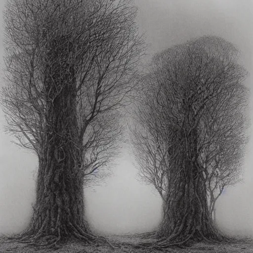 Image similar to down the foggy ruins of time far past the frozen leaves the haunted frightened trees out to the windy beach, alan lee, felix kelly