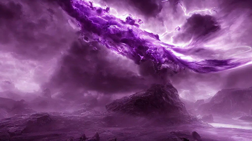 Image similar to purple tornado, fantasy artwork, very very very beautiful scenery, hd, hdr, ue5, ue6, unreal engine 5, cinematic 4k wallpaper, 8k, ultra detailed, high resolution, artstation, award winning