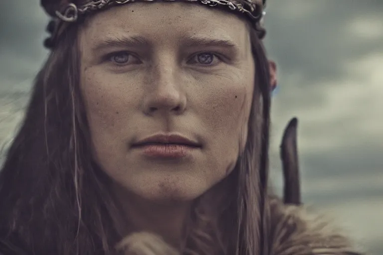 Image similar to portrait of a beautiful Viking woman By Emmanuel Lubezki