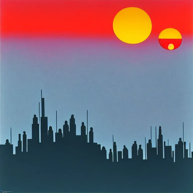 Prompt: birdseye view of a sunrise over a city, art by eyvind earle