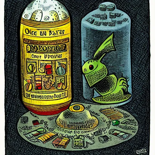 Prompt: illustration of one health potion, closeup, dungeons and dragons, by tony diterlizzi