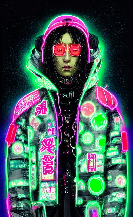 Image similar to detailed portrait Quest Love Neon Operator, cyberpunk futuristic neon, reflective puffy coat, decorated with traditional Japanese ornaments by Ismail inceoglu dragan bibin hans thoma !dream detailed portrait Neon Operator Girl, cyberpunk futuristic neon, reflective puffy coat, decorated with traditional Japanese ornaments by Ismail inceoglu dragan bibin hans thoma greg rutkowski Alexandros Pyromallis Nekro Rene Maritte Illustrated, Perfect face, fine details, realistic shaded, fine-face, pretty face