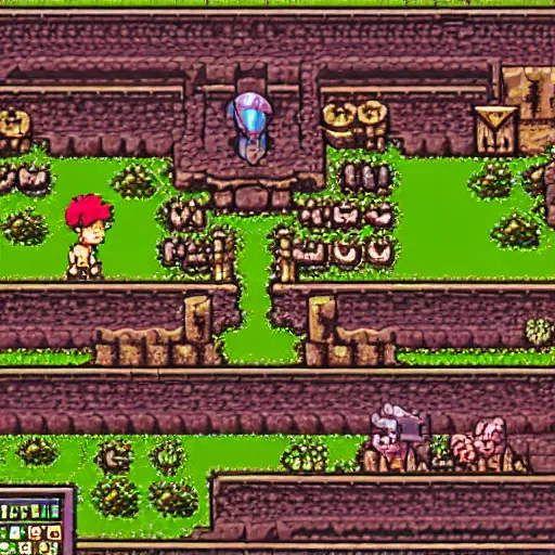 Image similar to isometric jrpg snes video game, magical ancient misty forest map, in the style of chrono trigger and the legend of zelda, detailed hd screenshot