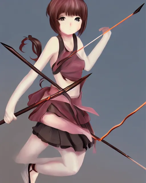 Image similar to anime girl with a bow and arrow, artstation trending, concept art, digital painting