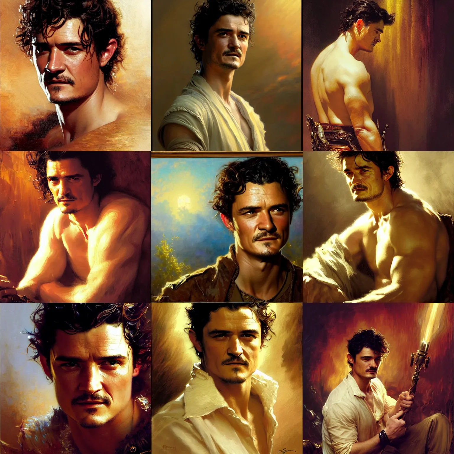 Prompt: attractive orlando bloom, studio lighting. highly detailed painting by gaston bussiere, craig mullins, j. c. leyendecker 8 k