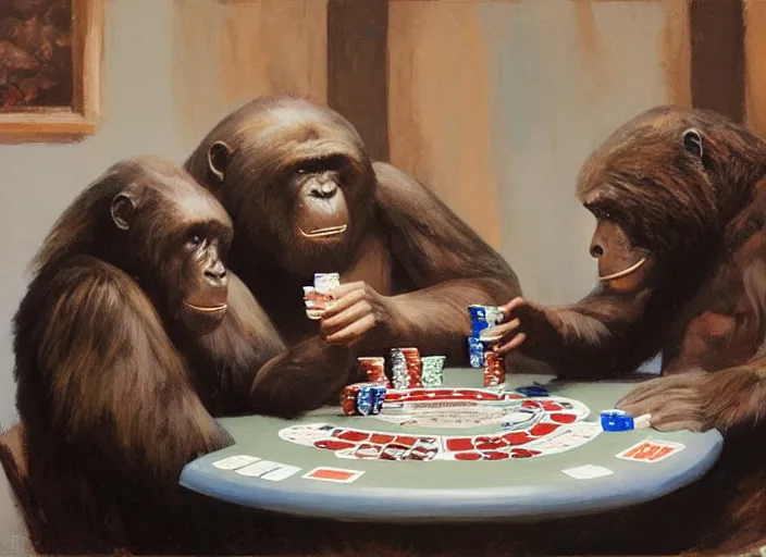 Image similar to gorrila and bear, playing poker highly detailed beautiful, by gregory manchess, james gurney, james jean