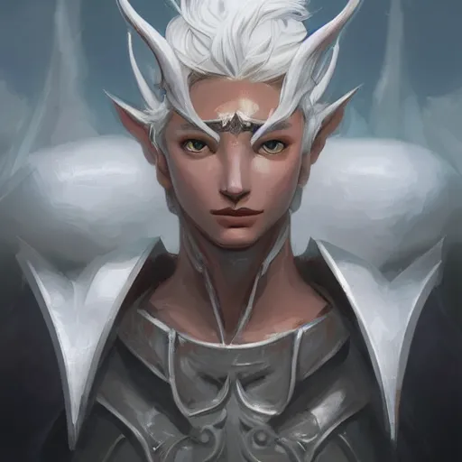 Image similar to face icon stylized minimalist, handsome snow elf with albino skin, ornate silver armour, androgynous, frosty demeanor, loftis, cory behance hd by jesper ejsing, by rhads, makoto shinkai and lois van baarle, ilya kuvshinov, rossdraws global illumination