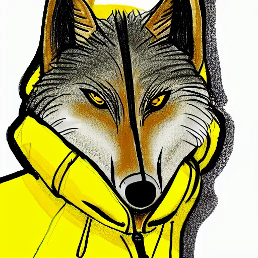 Image similar to cartoon sketch of a faceless wolf wearing a yellow raincoat