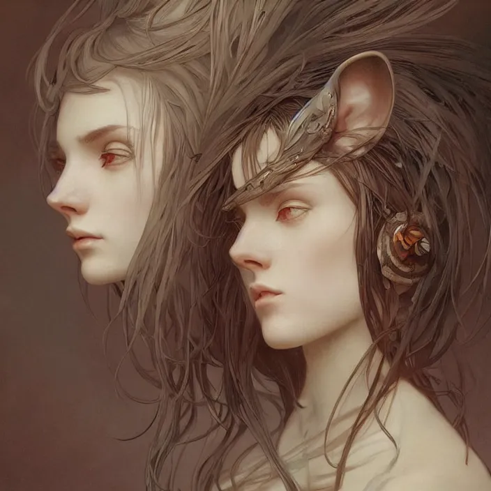 Image similar to A portrait of A cat girl by Ross Tran!!! and alphonse mucha and greg rutkowski! and gustav doré! and Zdzisław Beksiński!,In style of digital art illustration.Symmetry.Highly detailed face.Fantasy,smooth,hyper detailed,sharp focus,Soft light.trending on artstation.4k