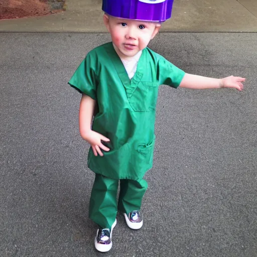 Image similar to full body photo of a little kid as a doctor