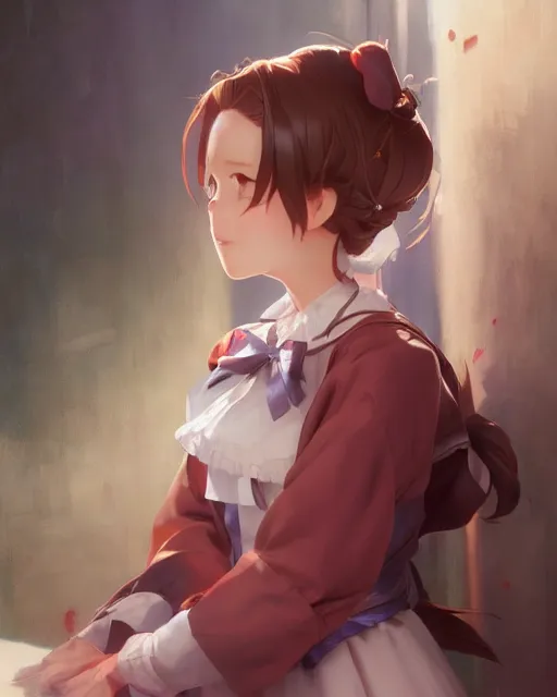 Image similar to young girl in maid uniform by Stanley Artgerm Lau, WLOP, Rossdraws, James Jean, Andrei Riabovitchev, Marc Simonetti, and kyoani, krenz cushart, pixiv