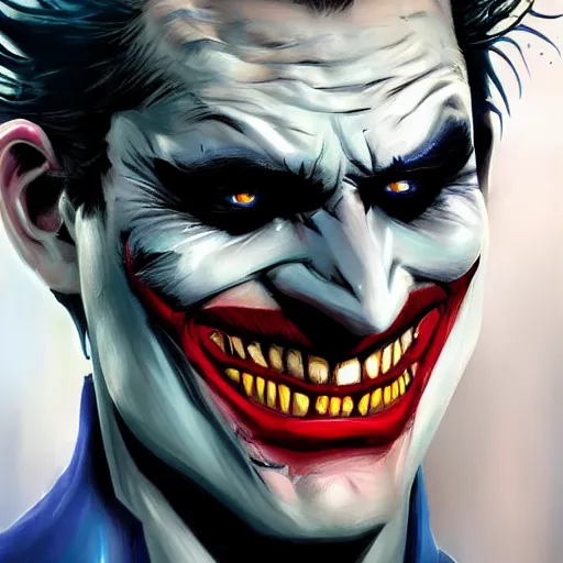 Image similar to the batman wearing joker makeup, digital painting, amazing detail, artstation, cgsociety