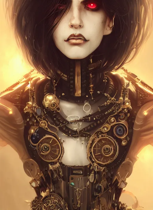 Prompt: soft lustrous ivory ebony biotech raver gutter punk gothic steampunk cyborg, golden ratio, details, scifi, fantasy, cyberpunk, intricate, decadent, highly detailed, digital painting, octane render, artstation, concept art, smooth, sharp focus, illustration, art by artgerm, loish, wlop