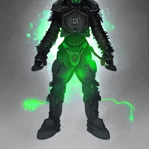 Image similar to sci - fi plague doctor power armor, inhumanly tall, inhumanly thin, black plate clawed hands, beaked helmet, green glow eyes, green glowing trim, plague, disease, illustration, award winning, digital art, trending on artstation, incredible, highly detailed, fantasy, sci - fi