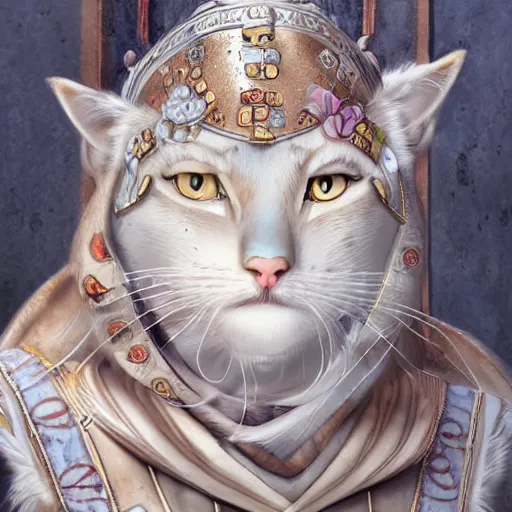 Image similar to illustration of the roman emperor augustus neko man half cat, character design, art station, epic, elegant, masterpiece of yoshitaka amano