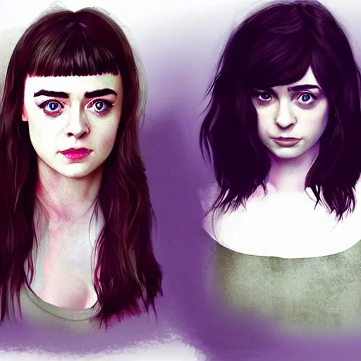 Prompt: a combination of Maisie Williams, Krysten Ritter, Anne Hathaway and Natalia Dwyer Christina Ricci and Lily Collins trending on artstation, long hair, dark eyes