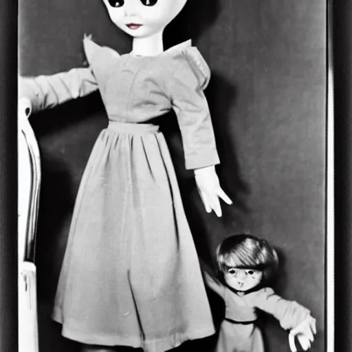 Image similar to 1 9 5 0 s, evil children toys, coming to life, doll phobia, horror, jump scare, polaroid,
