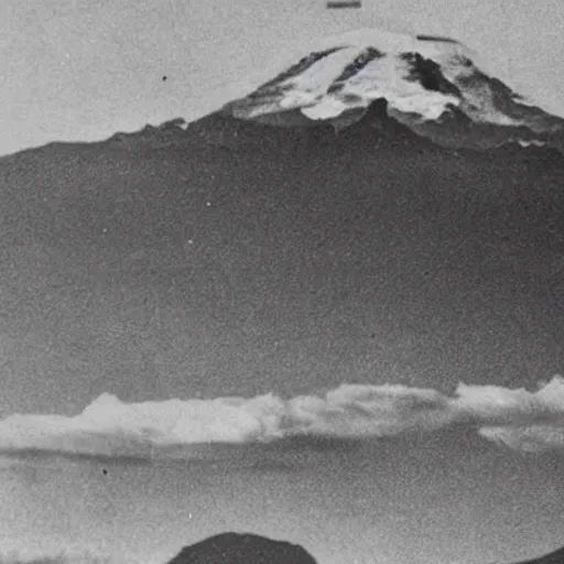 Prompt: The Kenneth Arnold UFO sighting occurred on June 24, 1947, when private pilot Kenneth Arnold claimed that he saw a string of nine, shiny unidentified flying objects flying past Mount Rainier at speeds that Arnold estimated at a minimum of 1,200 miles an hour, 1947 photo