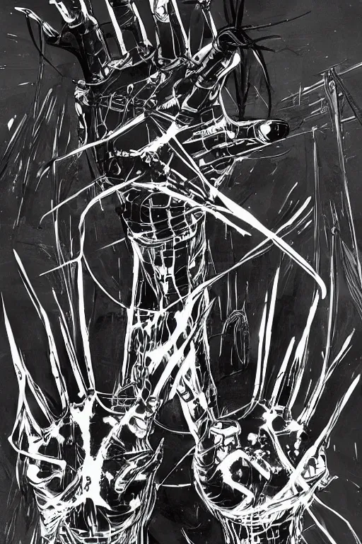 Prompt: a hand with ten fingers by tsutomu nihei