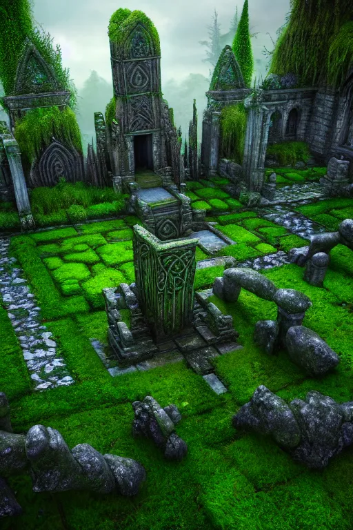 Image similar to photography of a hyper realistic lost celtic elven temple in a magical fantasy garden, mirroring water entering the temple, mossy stone pilars, epic scale, insanely complex, hyperdetailed, sharp focus, hyper realism, artstation, cgsociety, 8 k, bright colors, by takato yamamoto, unreal engine 5